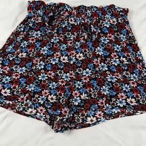 Floral Print High Rise Paperbag Waist Shorts Women Size 4 Boho Botanical Playful